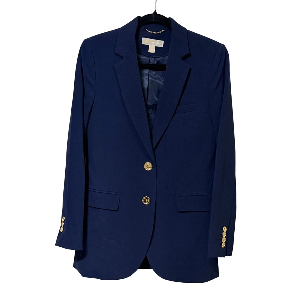 Michael Michael Kors Navy Blue Nautical Blazer Gold Button Size 00 Career Jacket